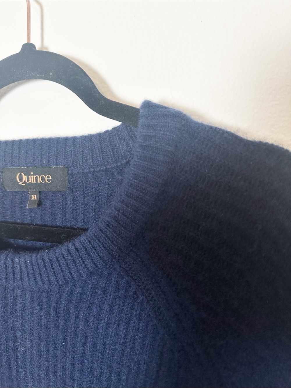 Quince 100% Mongolian Cashmere Ribbed Crewneck Fisherman Sweater Navy Blue XL - Picture 3 of 7